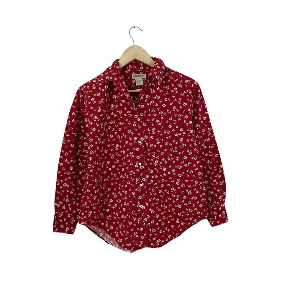 Vintage Banana Republic X-Small Button Front Shirt Red Floral Cotton Womens